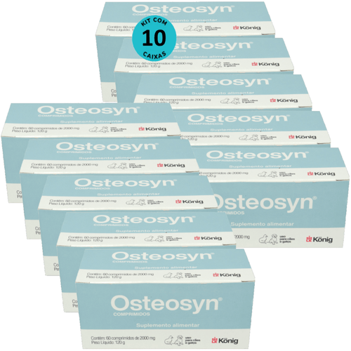 Osteosyn 2000mg Com 60 Comprimidos Para Cães e Gatos Raças Grandes Kit C/ 10